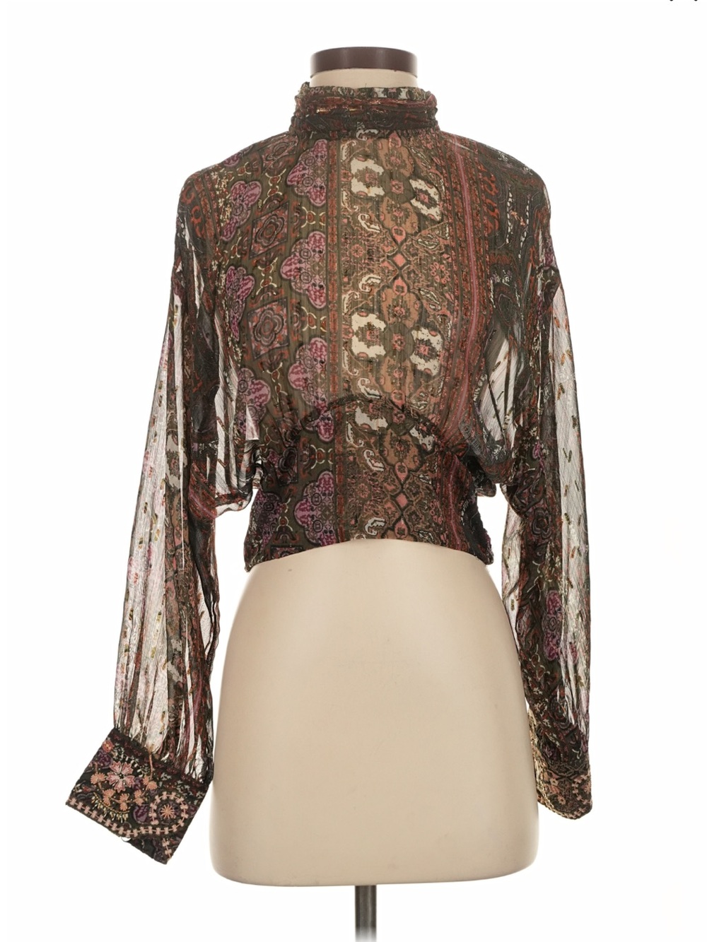 NEW Zara sheer boho romantic retro 70s blouse mock neck small